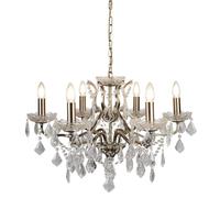 Lampadario Classico Parigi Acciaio Ottone Vetro Trasparente 6 Luci E14
