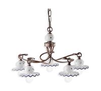 Lampadario Classico Roma Metallo E Ceramica Nero Sfumato Rame 5 Luci E14