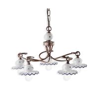 Lampadario Classico Roma Metallo E Ceramica Nero Sfumato Rame 5 Luci E14