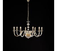 Lampadario Ruben 56xMAX 116xØ96 cm, Oro Lucido Cristallo, Vetro Trasparente e Strass, 8xE14 - 42 Watt Max