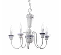 Lampadario Classico Sanremo Metallo E Ceramica Bianco Sfumato Argento 5 Luci E14