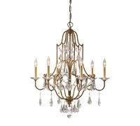 Lampadario Classico Valentina Acciaio Bronzo Ossidato Vetro 6 Luci E14