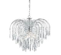 Lampadario Classico Waterfall Acciaio Cromo Cristallo 5 Luci E14