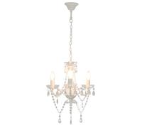 vidaXL Lampadario con Perle di Cristallo Rotondo 3 Lampadine E14 Lampada Soffitto Luce Pendente Base in Metallo Bianco Gocce Acrilico Trasparente