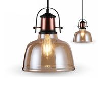 Lampadario con Portalampada E27 Vintage in Metallo + Vetro Ambrato