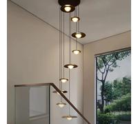 Lampadario con Scala a chiocciola per Villa con Scala Duplex, Struttura in Legno massello e Metallo, Lampada Decorativa per Hotel a Tre Colori a Forma di UFO,9 Lamp