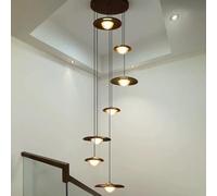 Lampadario con Scala a chiocciola per Villa con Scala Duplex, Struttura in Legno massello e Metallo, Lampada Decorativa per Hotel a Tre Colori a Forma di UFO,7 Lamp