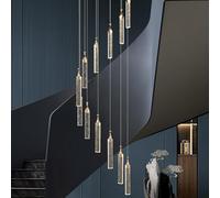 Lampadario con Scala a soffitto Alto, Illuminazione Moderna di Lusso in Cristallo per Soggiorno per Ville Loft e Duplex,50 Lights