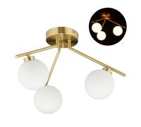 Relaxdays, oro Lampadario GLOBI, 3 Luci, Attacco G9, Paralumi a Sfera in Vetro Opalino, Design Modernariato, 24,5x36 cm, 1 pz