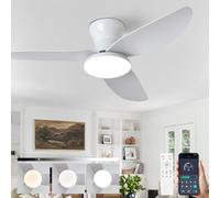 Lampadario Con Ventilatore Da Soffitto Con Telecomando, 3 Pala Con Luce Da Soffitto Silenzioso, DC Reversibile, Dimmerabile, Lampadario Con Elica A Led Per Camera Da Letto Soggiorno Studio-White|100CM
