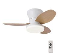 Lampadario con Ventilatore da Soffitto e Telecomando LED Silenzioso Ventola Soffitto con Luce Dimmerabile Reversibile Moderna Luce Plafoniera Ventilatore Smart per Camera da Letto, Bianco Legno||65cm