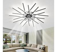 Lampadario Con Ventilatore Da Soffitto Memoria Dimmerabile LED Soggiorno Ventilatore Da Soffitto Con Luce 6 Velocità Reversibile Plafoniera Con Ventilatore Con Telecomando E APP-Black||100CM