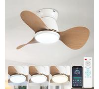 Lampadario con Ventilatore Piccolo Silenzioso DC Ventilatore Soffitto con Luce e Telecomando 6 velocità Reversibile 3 Pale, Mini Led Plafoniera con Ventilatore Integrato per Camera da Letto Bambini