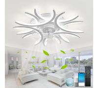 Lampadario Con Ventola A Soffitto,6 Velocità,Reversibile,Ventilatore Soffitto Con Luce E Telecomand,Funzione Di Memoria,Dimmerabile,Compatibile Con Alexa E Google Assistant, Bianco,Assistente Vocale