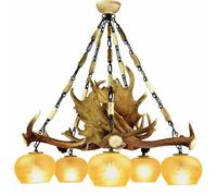 Lampadario con vere corna di daino. Luci: 5xE27 M: 85x85x75cm 1531