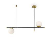 Lampadario Contemporanea Nostalgia Metallo Oro Opaco 2 Luci Diffusori Bianchi