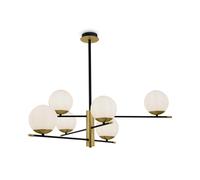 Lampadario Contemporanea Nostalgia Metallo Oro Opaco 6 Luci Diffusori Bianchi