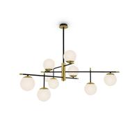 Lampadario Contemporanea Nostalgia Metallo Oro Opaco 9 Luci Diffusori Bianchi