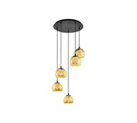 Eglo lampada a sospensione Alabraccin, luce a sospensione a grappolo con 5 luci per sala da pranzo, metallo in nero e vetro dorato, da tavolo di sospensione, attacco E27, Ø 27 cm