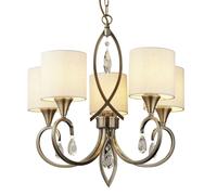 Lampadario Contemporaneo Alberto Acciaio Ottone Vetro Bianco 5 Luci E14