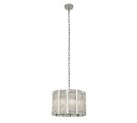 Lampadario Contemporaneo Alessandra Acciaio Argento Vetro Trasparente 5 Luci E14