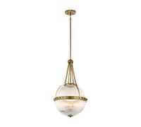 Lampadario Contemporaneo Aster Vetro Ottone Naturale 3 Luci E14
