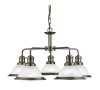 Lampadario Contemporaneo Bistro Acciaio Ottone Vetro 5 Luci E27