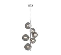 Lampadario Contemporaneo Dallas Metallo Cromo 6 Luci Diffusori Vetro Fumè