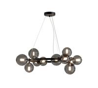 Lampadario Contemporaneo Dallas Metallo Nero 11 Luci Diffusori Vetro Specchiato