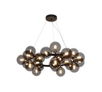 Lampadario Contemporaneo Dallas Metallo Nero 25 Luci Diffusori Vetro Specchiato