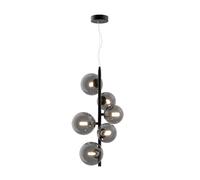 Lampadario Contemporaneo Dallas Metallo Nero 6 Luci Diffusori Vetro Specchiato