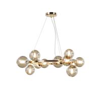 Lampadario Contemporaneo Dallas Metallo Oro 11 Luci Diffusori Vetro Cognac