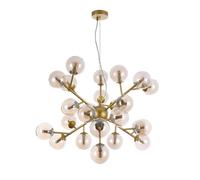 Lampadario Contemporaneo Dallas Metallo Oro 24 Luci Diffusori Ambra