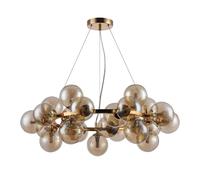 Lampadario Contemporaneo Dallas Metallo Oro 25 Luci Diffusori Ambra