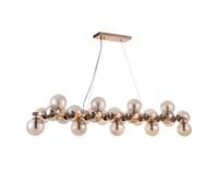 Lampadario Contemporaneo Dallas Metallo Oro 25 Luci Diffusori Vetro Ambra
