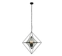Lampadario Contemporaneo Diamante Acciaio Nero Trasparente 3 Luci E14