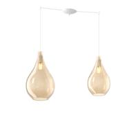 Lampadario Contemporaneo Drop 2.0 Metallo Bianco Vetro Ambra 2 Luci E27