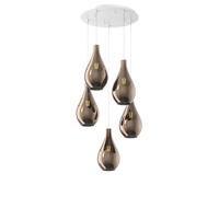 Lampadario Contemporaneo Drop 2.0 Metallo Bianco Vetro Bronzo 5 Luci E27