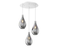 Lampadario Contemporaneo Drop 2.0 Metallo Bianco Vetro Fumè 3 Luci E27