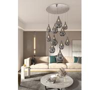 Lampadario Contemporaneo Drop 2.0 Metallo Cromo Vetro Fumè 12 Luci E27