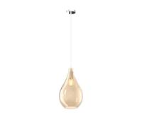Lampadario Contemporaneo Drop 2.0 Metallo Cromo Vetro Medio Ambra 1 Luce E27