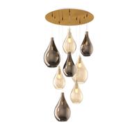 Lampadario Contemporaneo Drop 2.0 Metallo Ottone Vetro Ambra-Bronzo 8 Luci E27