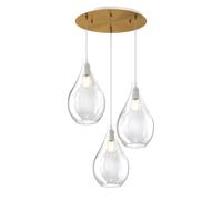 Lampadario Contemporaneo Drop 2.0 Metallo Ottone Vetro Trasparente 3 Luci E27