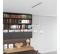 Lampadario Contemporaneo Eclipse Metallo Ottone Vetro Trasp-Ambra 4 Luci G9