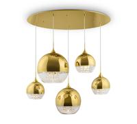 Lampadario Contemporaneo Fermi Metallo Oro 5 Luci Diffusori Vetro E Metallo