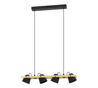 Lampadario Contemporaneo Hornwood-Z Acciaio Nero Legno 4 Luci Led 3,7W