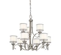Lampadario Contemporaneo Lacey Acciaio Peltro Antico Tessuto 9 Luci E14