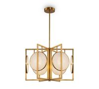 Lampadario Contemporaneo Marmo Metallo Oro 6 Luci Diffusori Bianchi