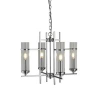 Lampadario Contemporaneo Milo Acciaio Cromo Vetro 4 Luci E14