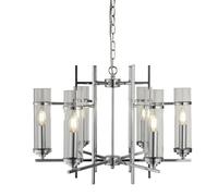 Lampadario Contemporaneo Milo Acciaio Cromo Vetro 6 Luci E14